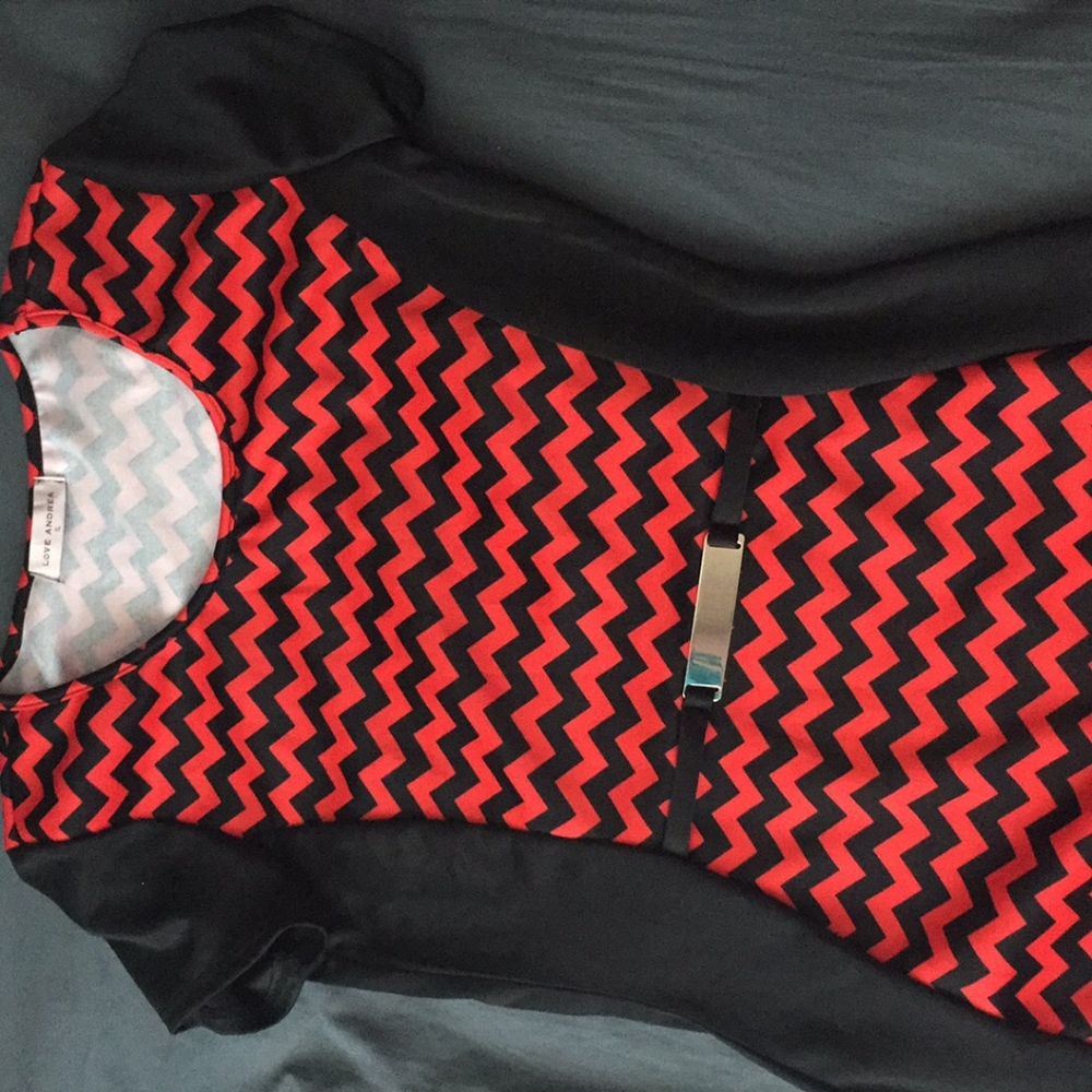 Red and black chevron dress